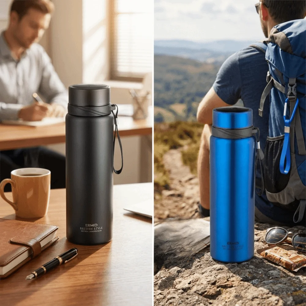 800ml Outdoor Jug Rustless Steel Anti-drop Drink Bottle Matte Outer Shell Wide Mouth Opening Portable Thermal Container