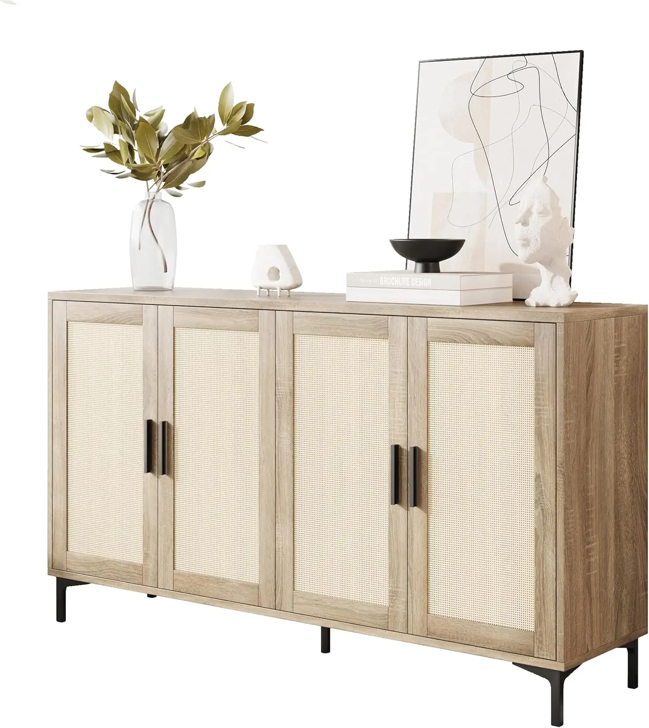 

Kitchen Buffet Cabinet with Rattan Decorated Doors,AchDoors,Coffee Bar Cabinets Rattan Sideboard Buffet Cabinetcent Cabinets wit
