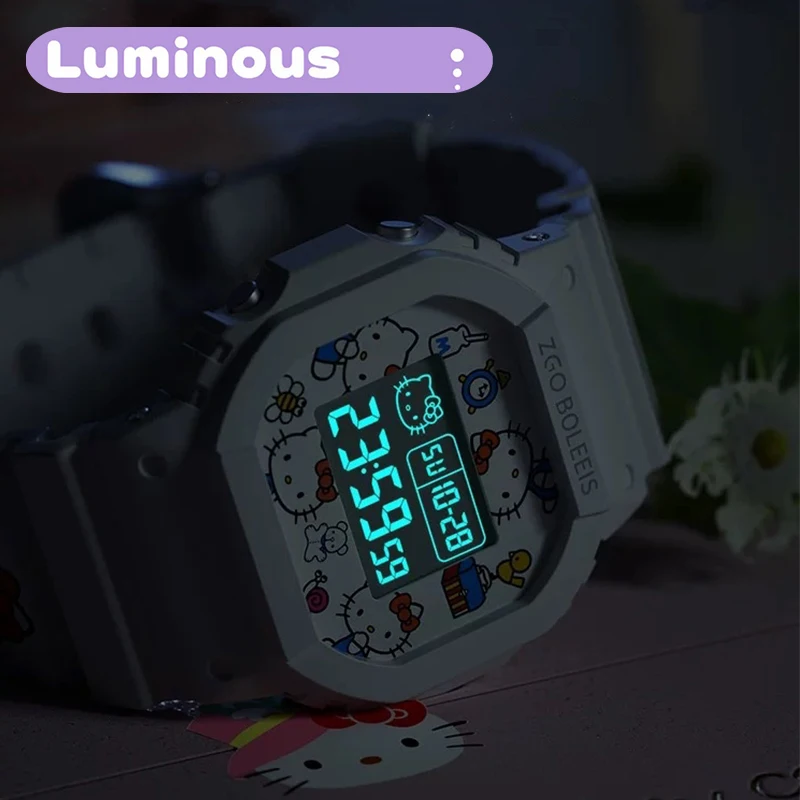 Sanrio Hello Kitty Watch LED Digital Watchs Student Versatile Silicone Watch Children\'s Wrist Watch Waterproof Sports Kids Clock