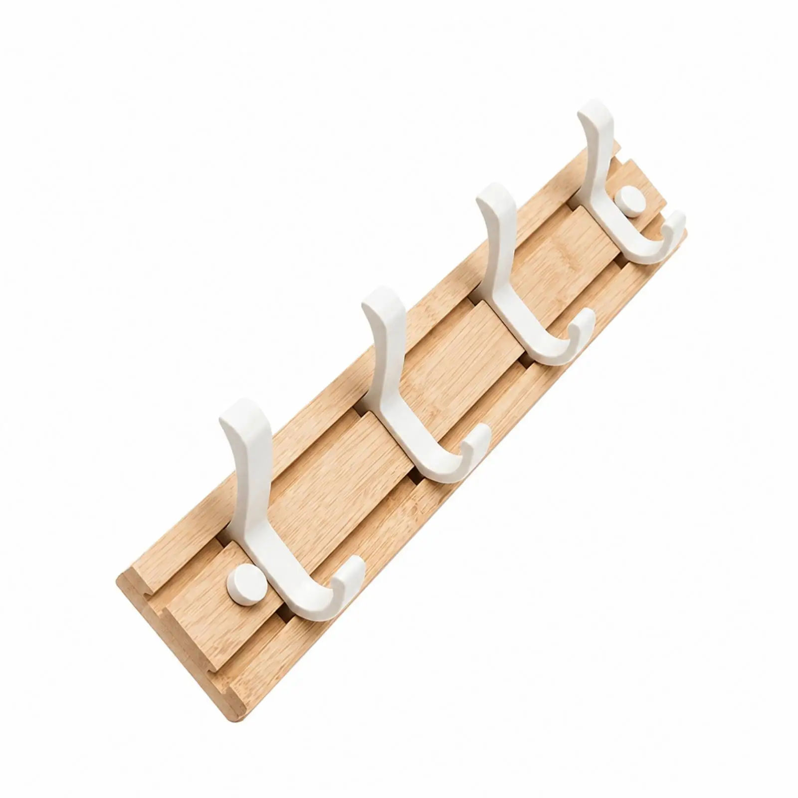 Hooks for Wall Mounted Coat Rack Solid Bamboo Wood Design White Curved Hangers for Home