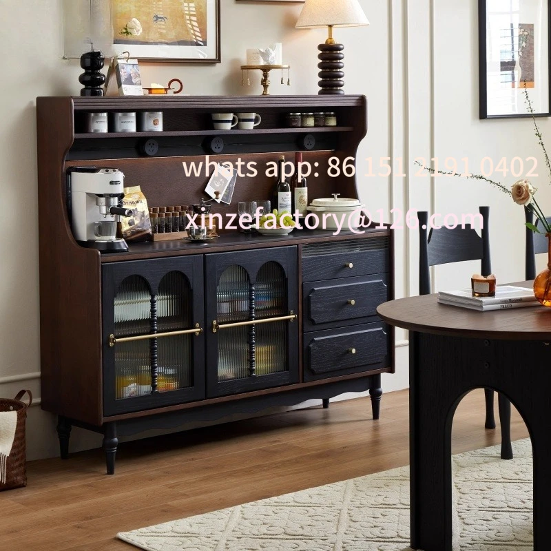 

Customizable French retro solid wood dining side cabinet rock slab living room integrated against the wall medieval Nordic stora