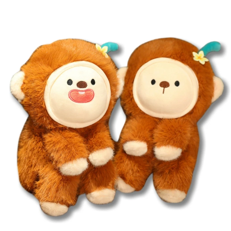 Funny With Two Expreesions Of Laughter And Confusion Changing Face Monkey Plush Toy Brown Body Monkey Animal Plush Doll