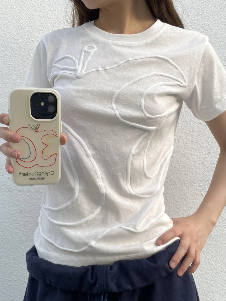 American Style Fun Foaming Print Short Sleeve Slim Fit T-Shirt Women Summer Versatile Casual round Neck Top