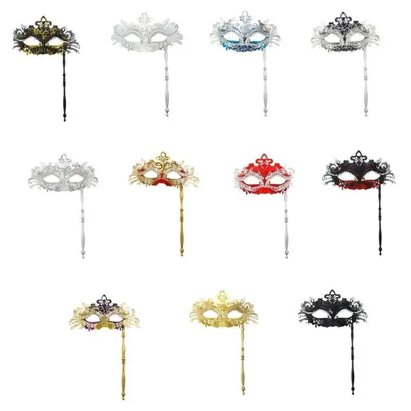 652f Masquerade Mask Venetiaans Halloween Mardi Gras Costumes Party Balls Prom Mask met stok half gezichtsmasker voor volwassen