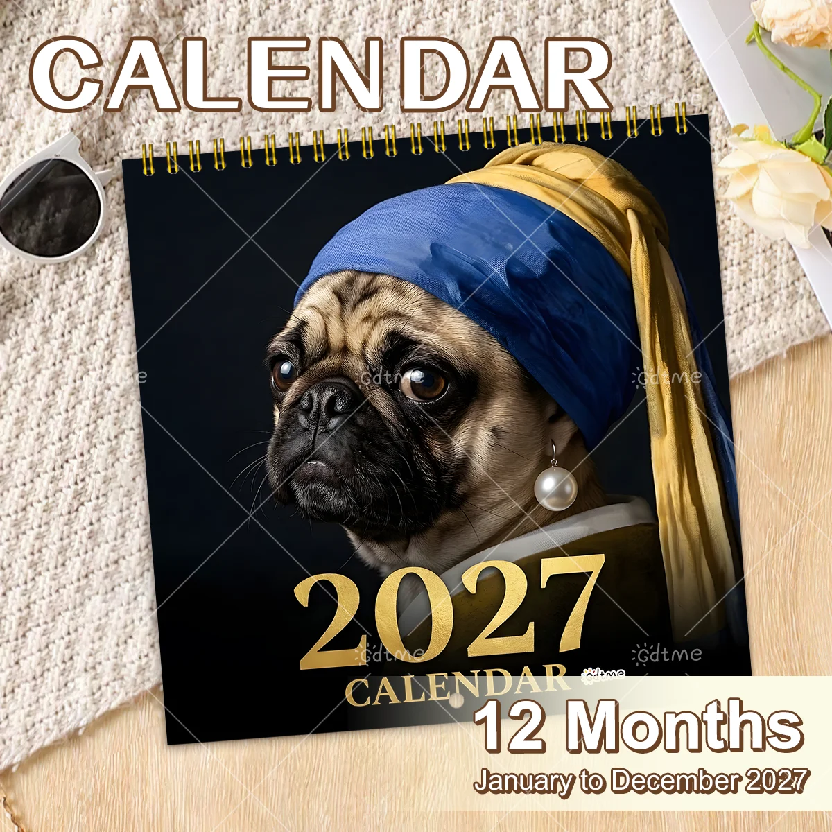 2027 Famous Painting Dog Wall Calendar, 12 Months Jan-Dec Spiral Hanging Art Calendar, Vintage Aesthetic Home Decor,Funny Gift ﻿