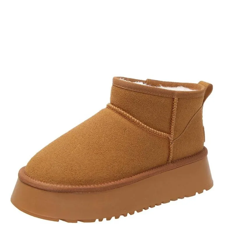 Botas de nieve con plataforma para mujer, zapatos informales cálidos de felpa de ante, moda gótica gruesa, botas Chelsea para mujer 2023