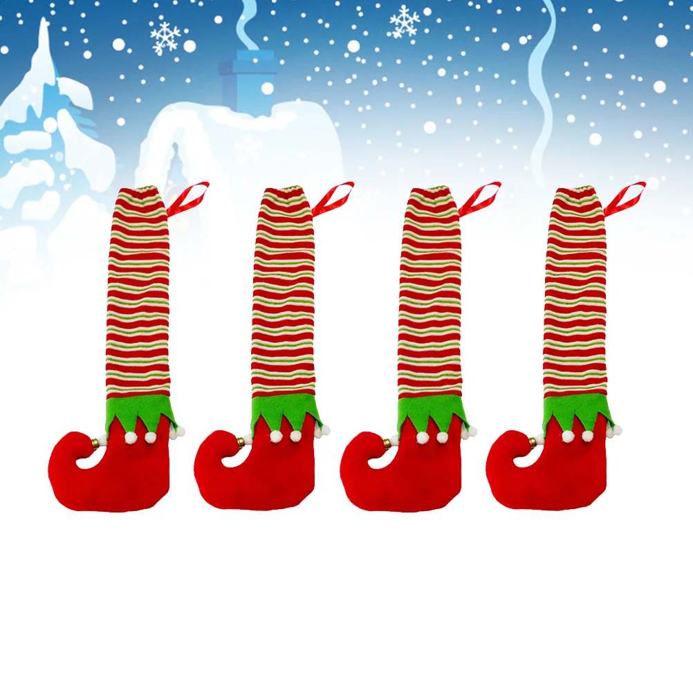 

4 pcs Christmas Elf Chair Leg Covers Soft Cloth Furniture Protectors Anti-Slip For Dining Room Desk Hardwood