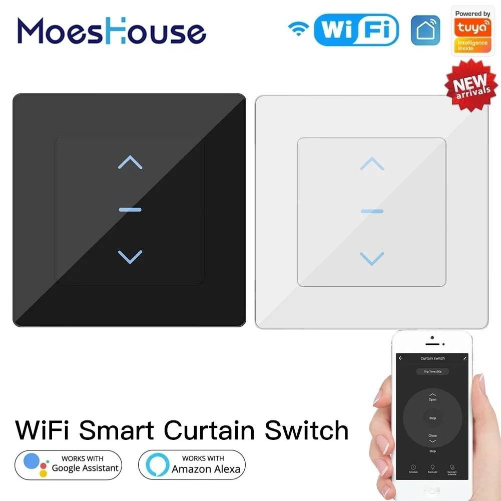 New WiFi Smart Curtain Switch Touch Design for Motorized Curtains and Roller Blinds work with Tuya Smart Life App Alexa Google