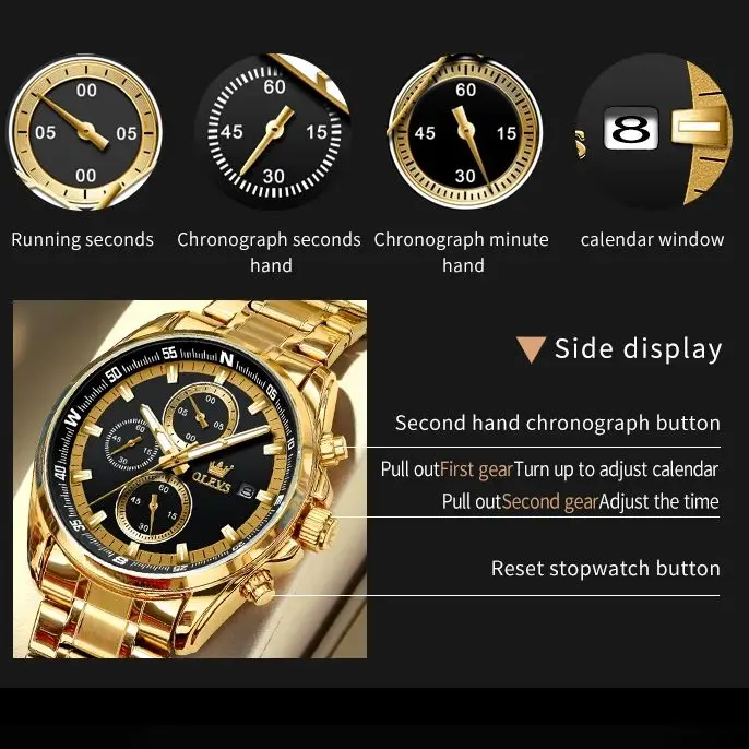 OLEVS Men\'s Watch Top Original Luxury Brand Multi functional Quartz Watch Waterproof Luminescent Chronograph Business Men Watch