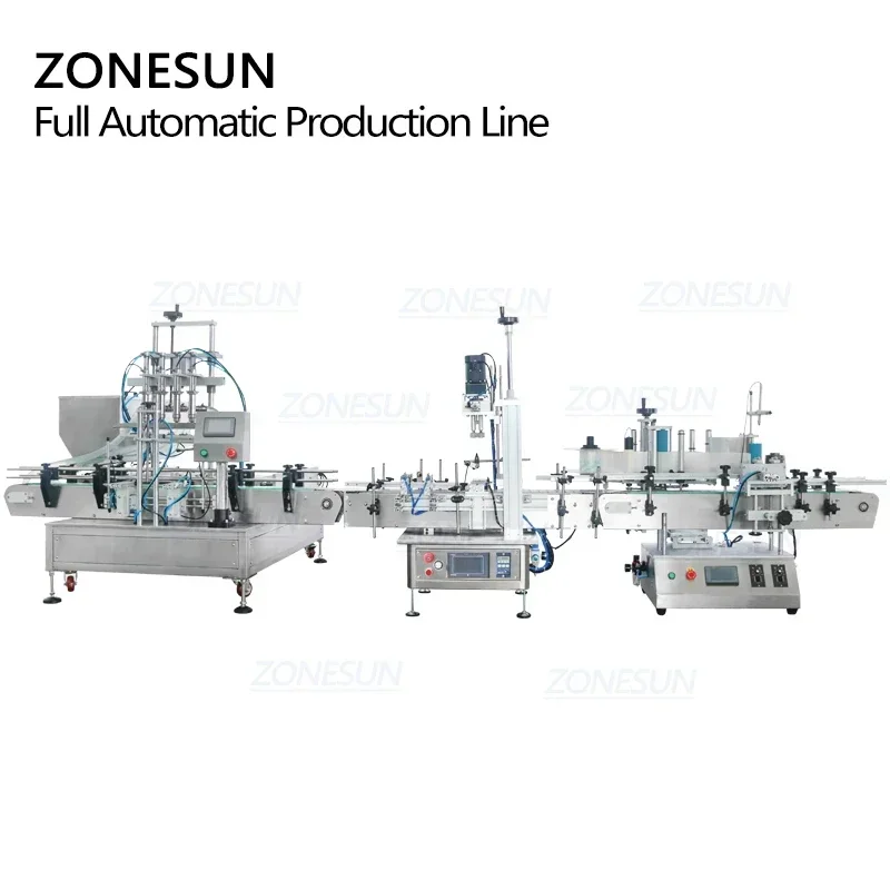 ZONESUN Automatic 4 Heads Filling Capping Labeling Machine Production Line Honey Paste Cream Liquid Bottle Filler Capper Labeler
