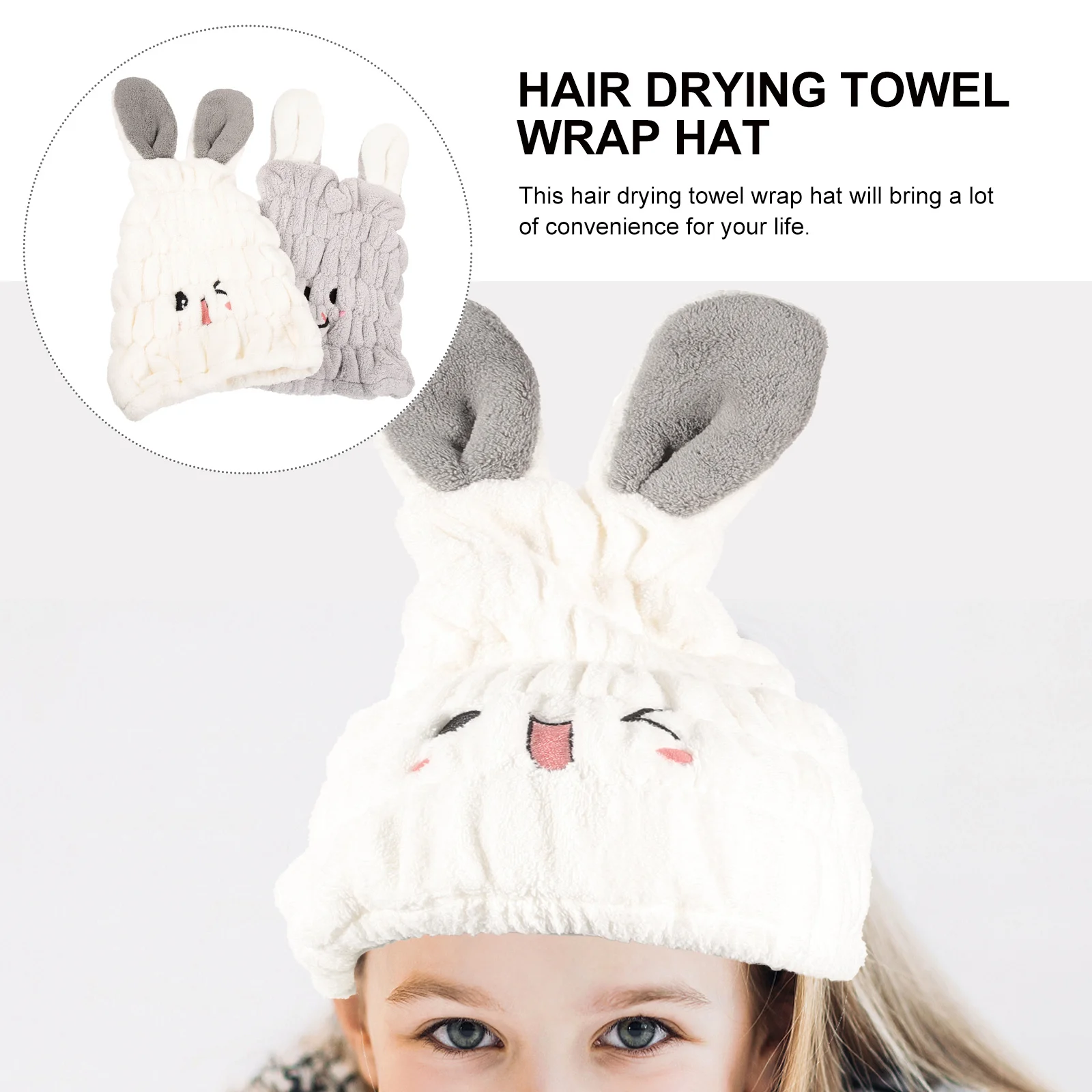 

2 шт. детских полотенец-шапочек с милыми ушками кролика, впитывающие, быстросохнущие, для сушки волос, для девочек, из кораллового флиса