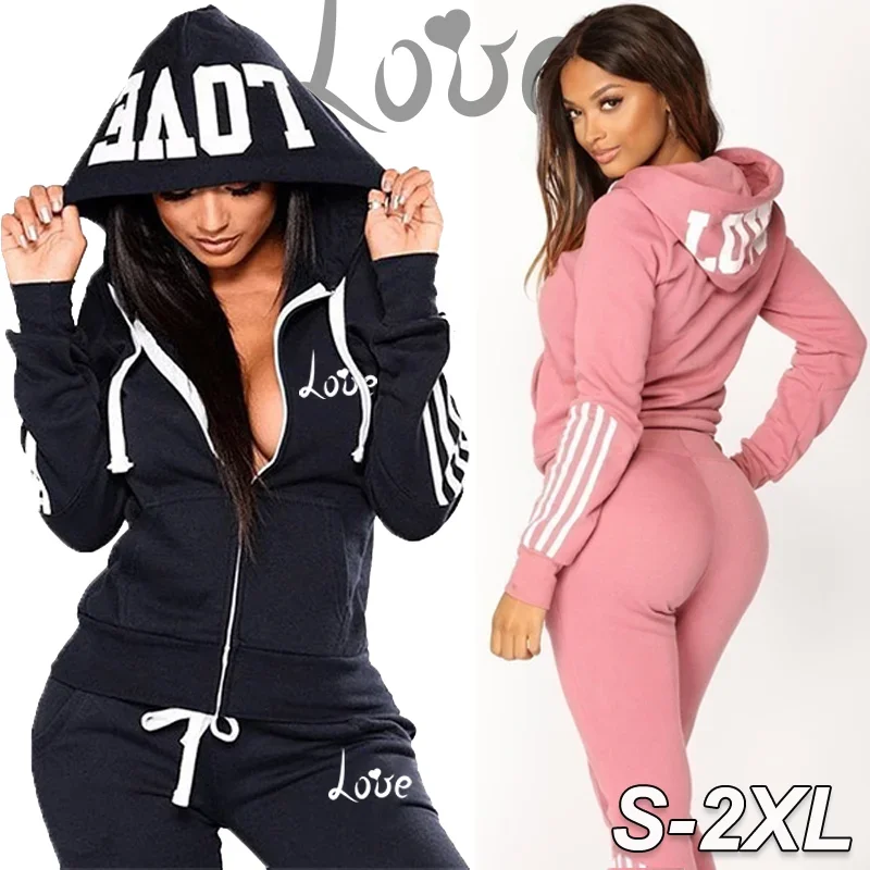 Fashion Women LOVE Letter Print Track Suits Sports Wear Jogging Suits Hoodies+Sweatpants Sweat Suits