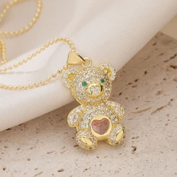 New Fashion Gold Color 316L Stainless Steel Jewelry AAA CZ Zircon Inlay Lovely Bear Pendant Necklace For Women Girl Gift