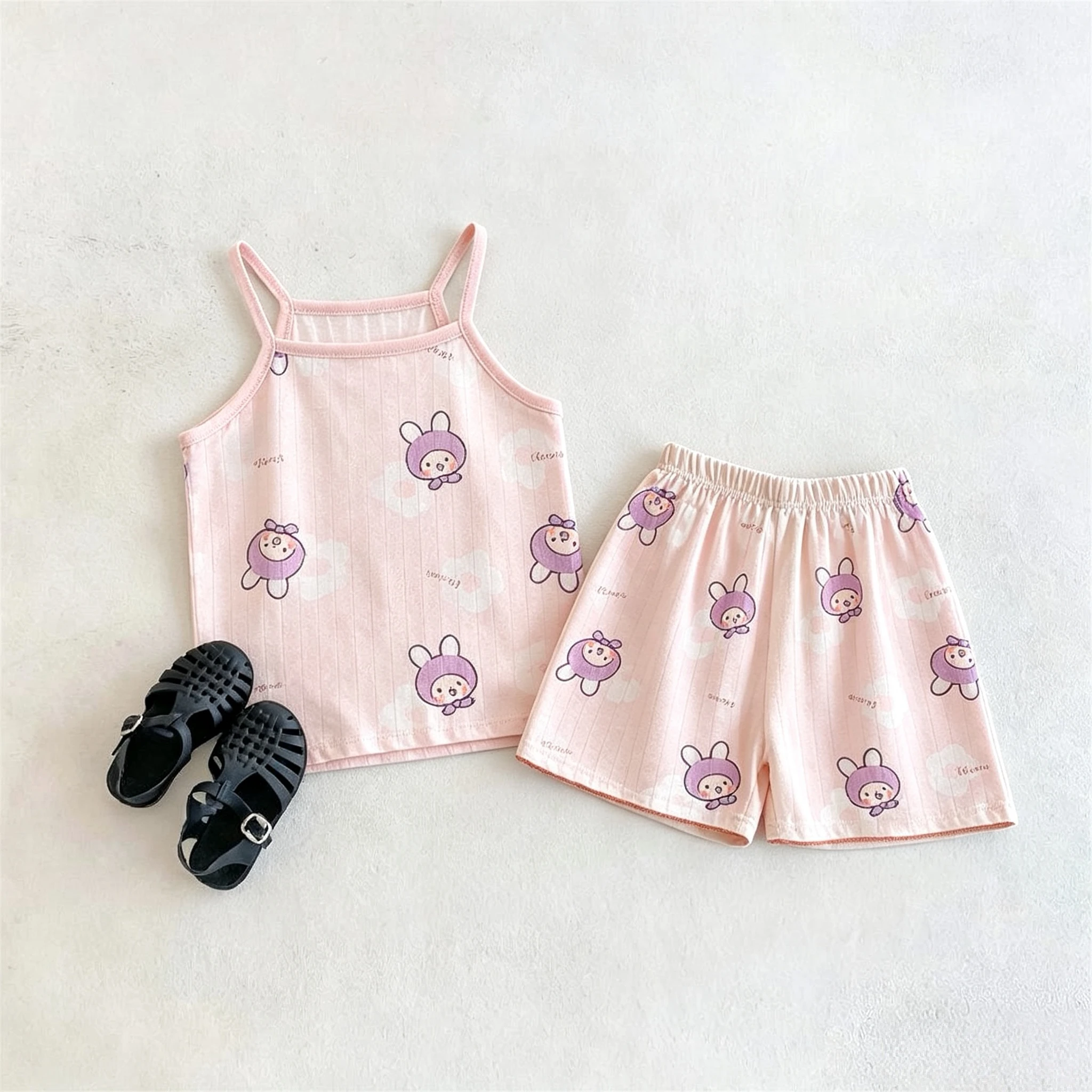 1-6 Year Old Girls Clothes Sling + Shorts Leisure Suit Home Wear Loose Comfort Kids 2 Piece Set Summer Thin Casual Outfits