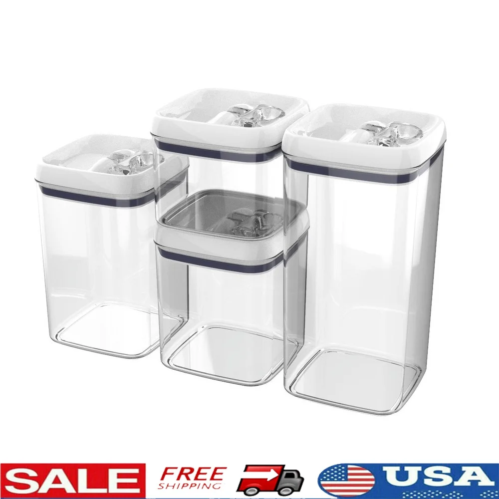 

Набор герметичных контейнеров для хранения продуктов, 4 шт., прозрачные канистры без BPA, штабелируемые, легко открывающиеся крышки, идеальная организация сухих продуктов