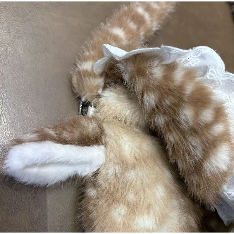Japanische Hirsch gefleckte Band Plüsch Unterarm Umhängetasche, Mori Girl Elch flauschige Frauen Geldbörse, Winter süße Woodland Fairycore Handtasche – Detail 8