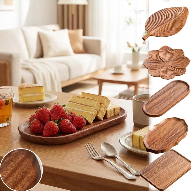 

1PC Irregular Oval Wooden Plate Wood Dinner Plate Serving Tray for Fruit Sushi Bread Dry Fruit Tea Tray Cafe Office Home Decor