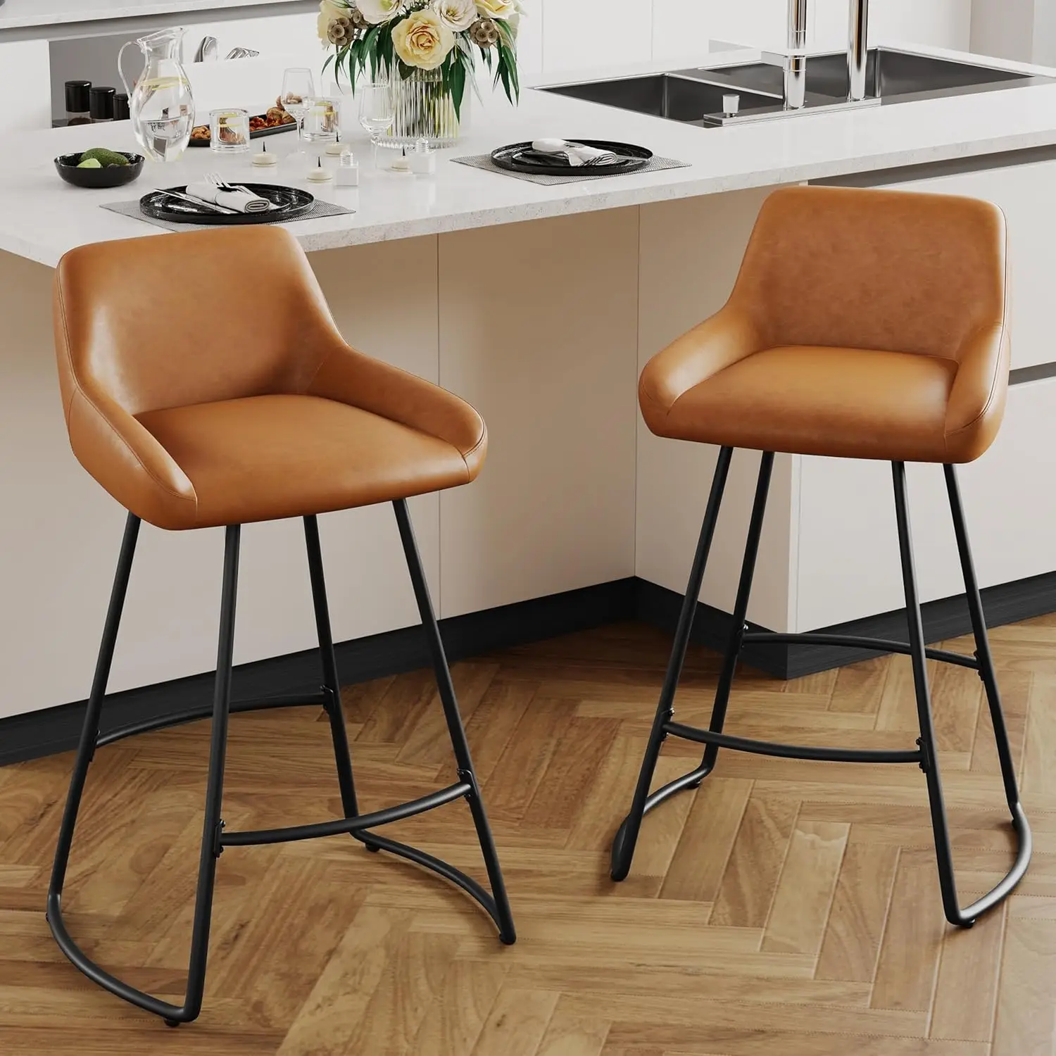 

30inch Barstools Set of 2, Mid Century Faux Leather Counter Height Bar Stools, Modern Dining Room Bar Chairs for, Customized