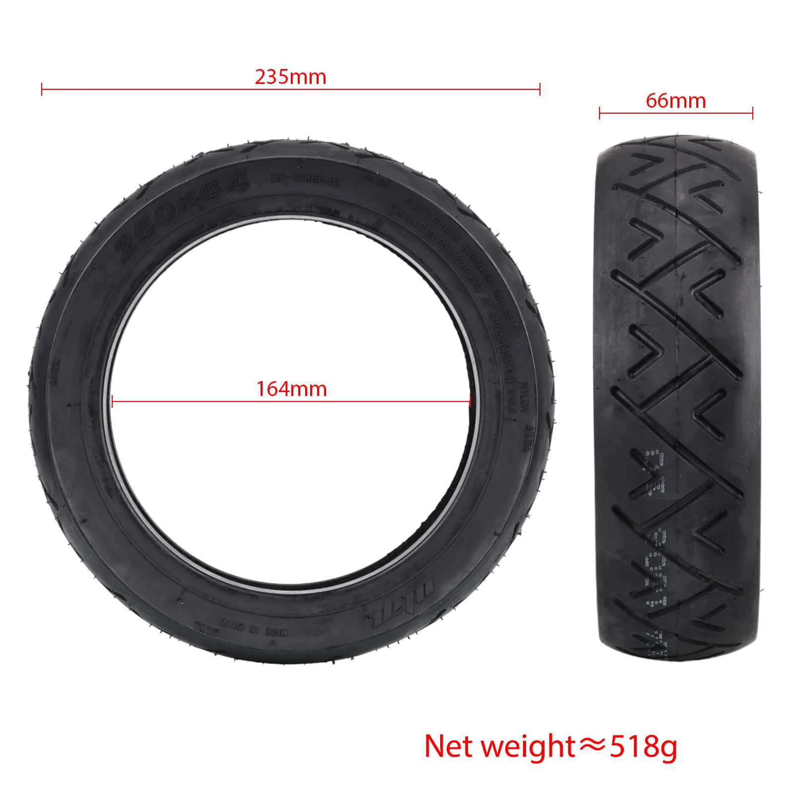 City Road 250*64 Tubeless Tire For Xiaomi 4 Ultra Electric Scooter 4 Lite 10 Inch 250x64 Reinforced Vacuum Tyre