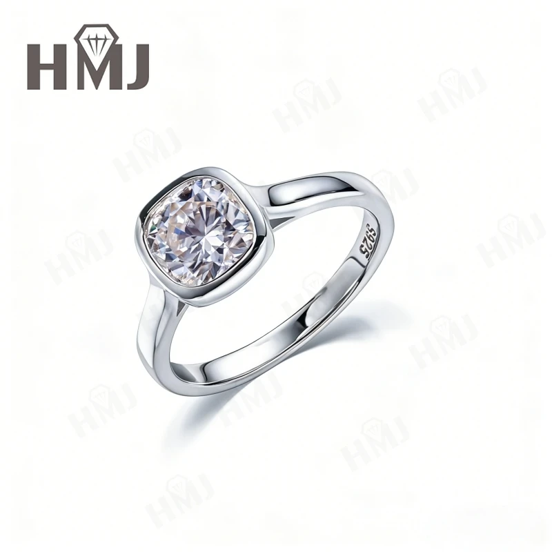 2CT Moissanite/Paraiba Ring Cushion Cut for Women 925 Sterling Silver Proposal Engagement Ring Fashion Luxury Fine Jewelry Gift
