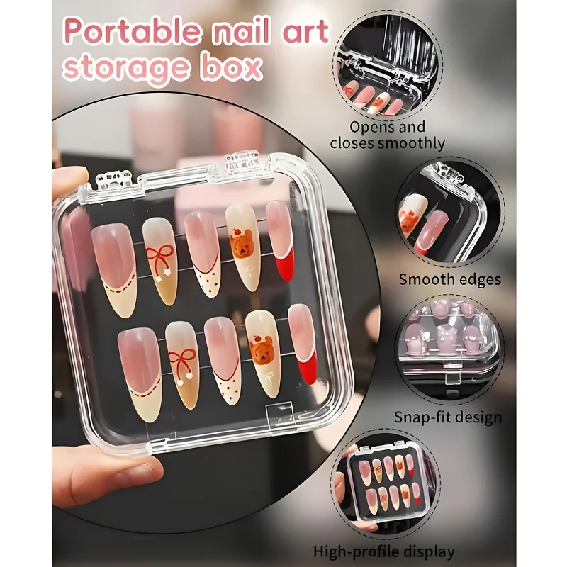 

Набор из 10 акриловых органайзеров для ногтей с 60 лентами, прозрачный футляр для накладных ногтей, для салонов и домашнего хранения