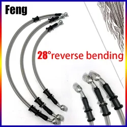 Length 400mm-1500mm Manguera de freno hidráulico Línea de manguera de freno universal Cable de freno de acero Cabezal banjo ambos os lados 28 °   para la motocicleta