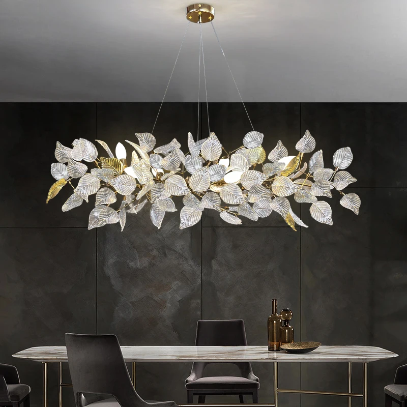 Nordic Pendant Lamp Luxury Living Room Glazed Leaves Led Chandeliers Lighting Fixture for Bedroom Dining Room Decor