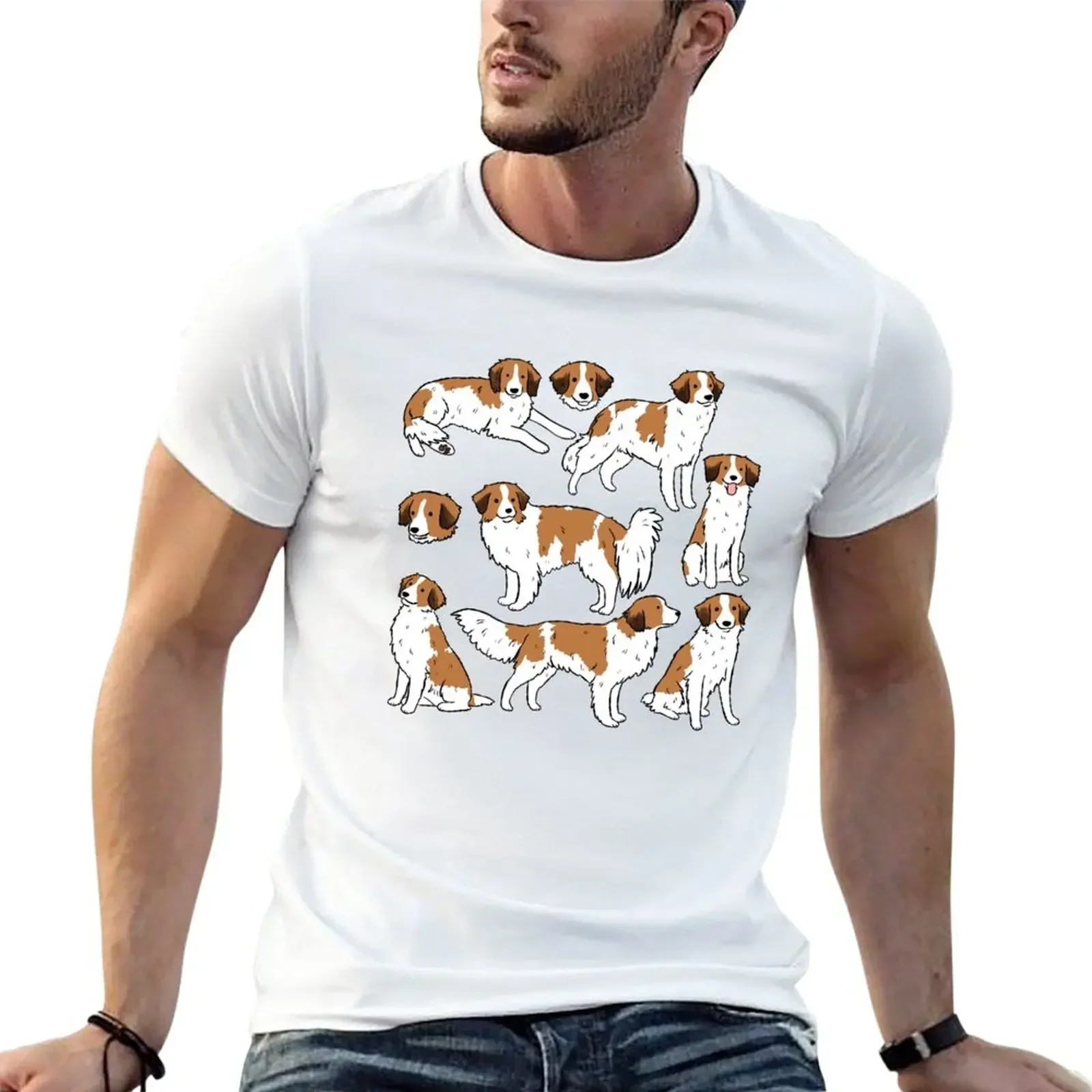 Korean fashion boys t shirts mens graphic oversized harajuku New Kooiker -nederlandse kooikerhondjes- dog cute pattern T-Shirt