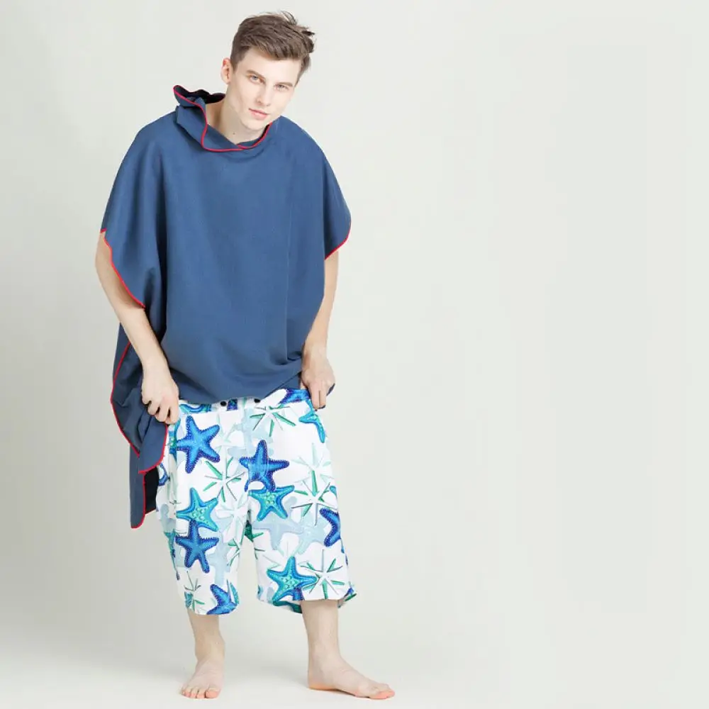 Wearable Bath Towel Microfiber With Hood Quick Dry Beach Wrap Soft Absorbent Changing Robe For Swimming Fitness Camping