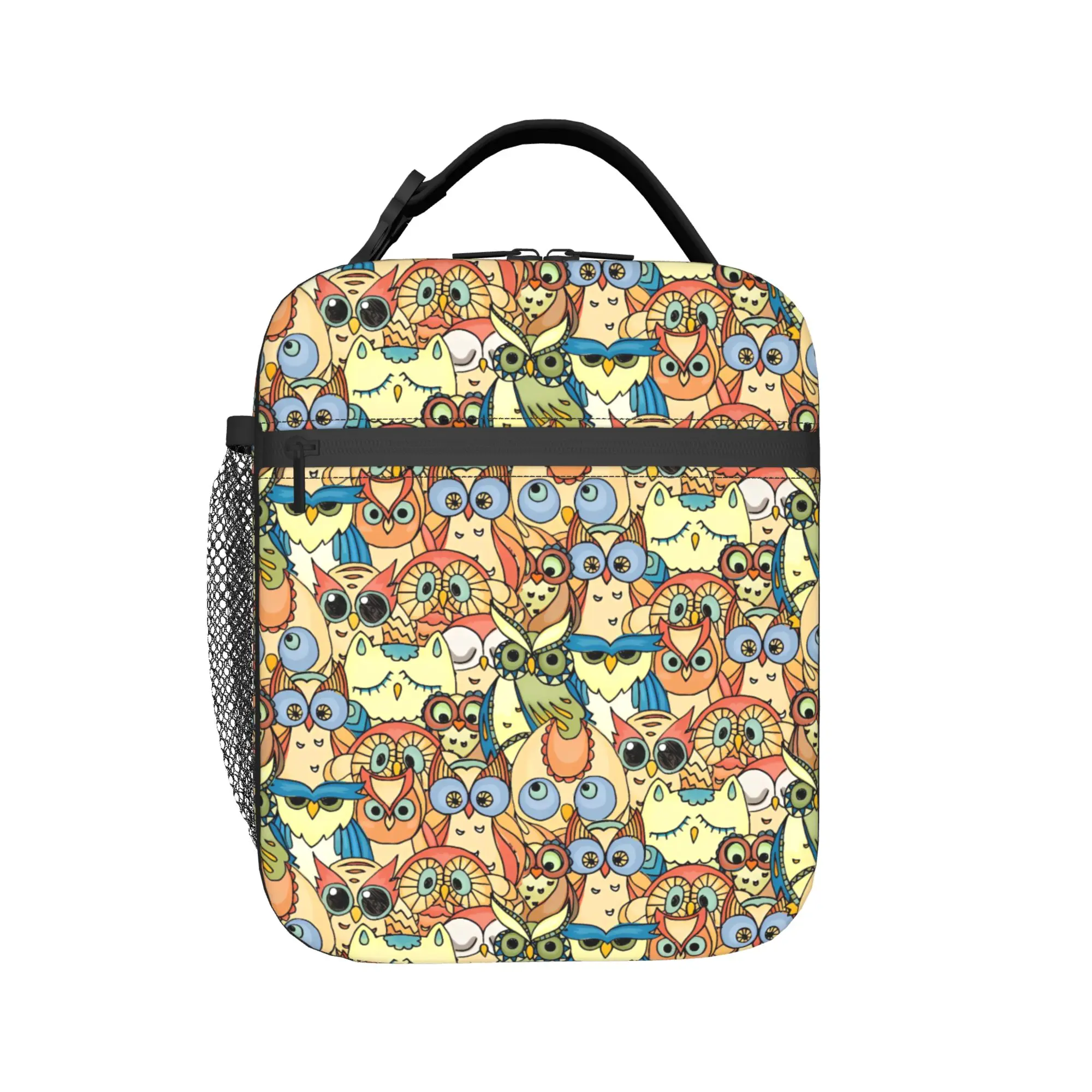 Vintage Cartoon Owl Lunch Bag Animal Print Portable Insulated Lunch Box Child School Print Cooler Bag Thermal Tote Handbags