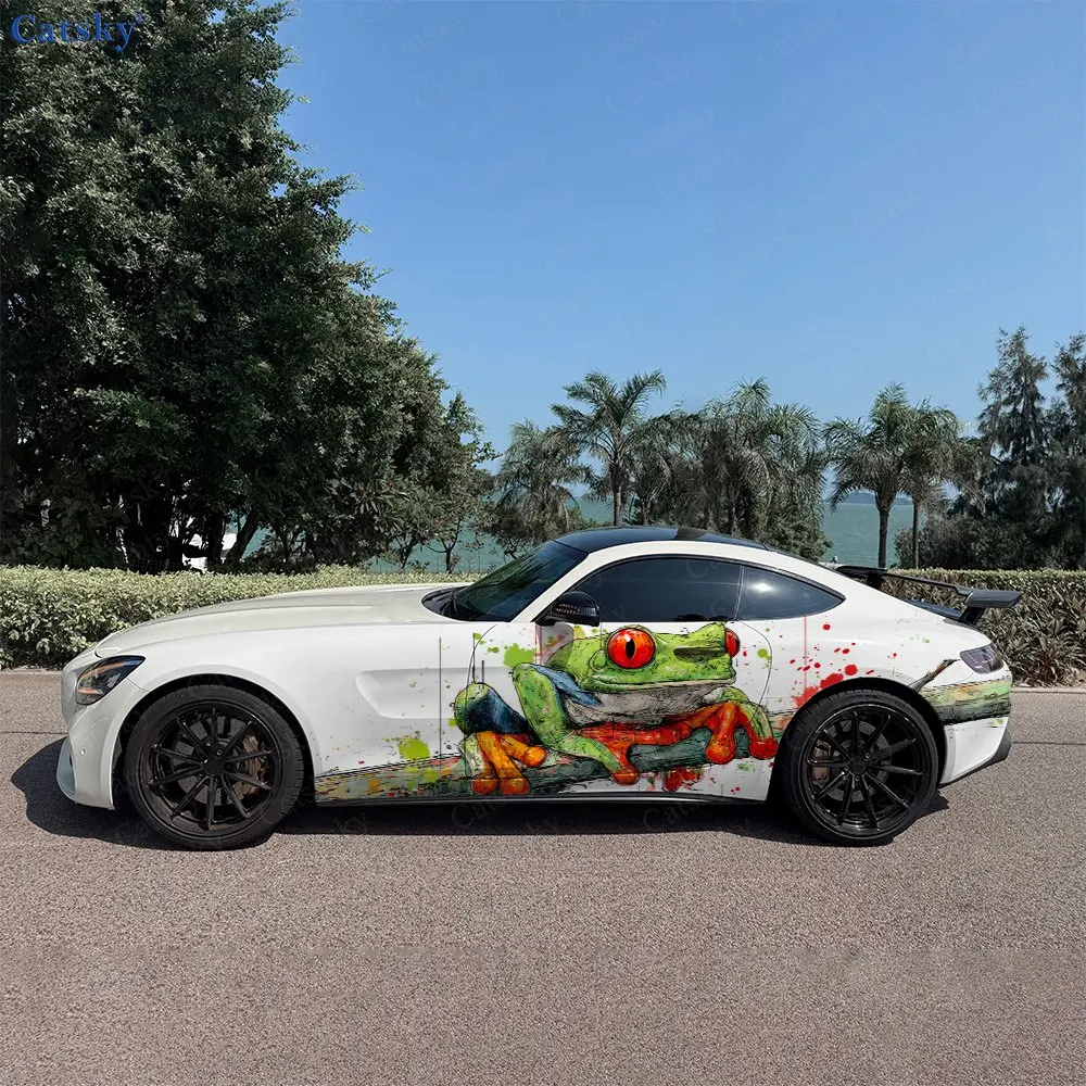 2pcs Splatter Graffiti Tree Frog Car Side Wraps, Self-Adhesive PVC Waterproof & Scratch-Resistant Stickers, Car Accessory Gift