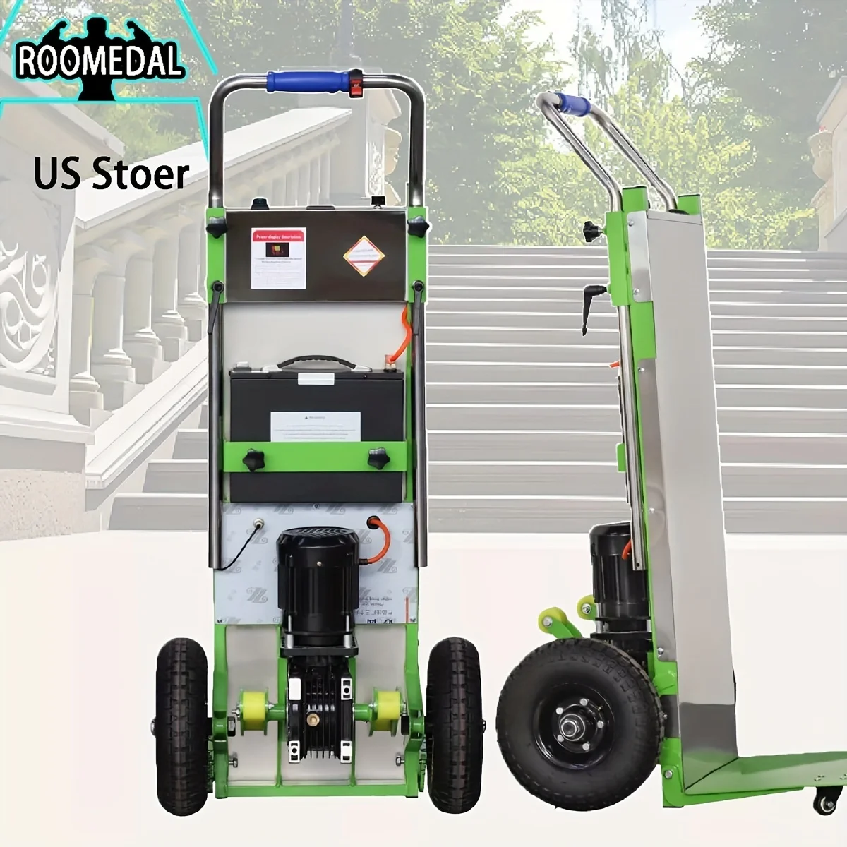 1Pc Green Electric Stair Climbing Hand Trucks Powered Climber Dolly Cart & Batteries