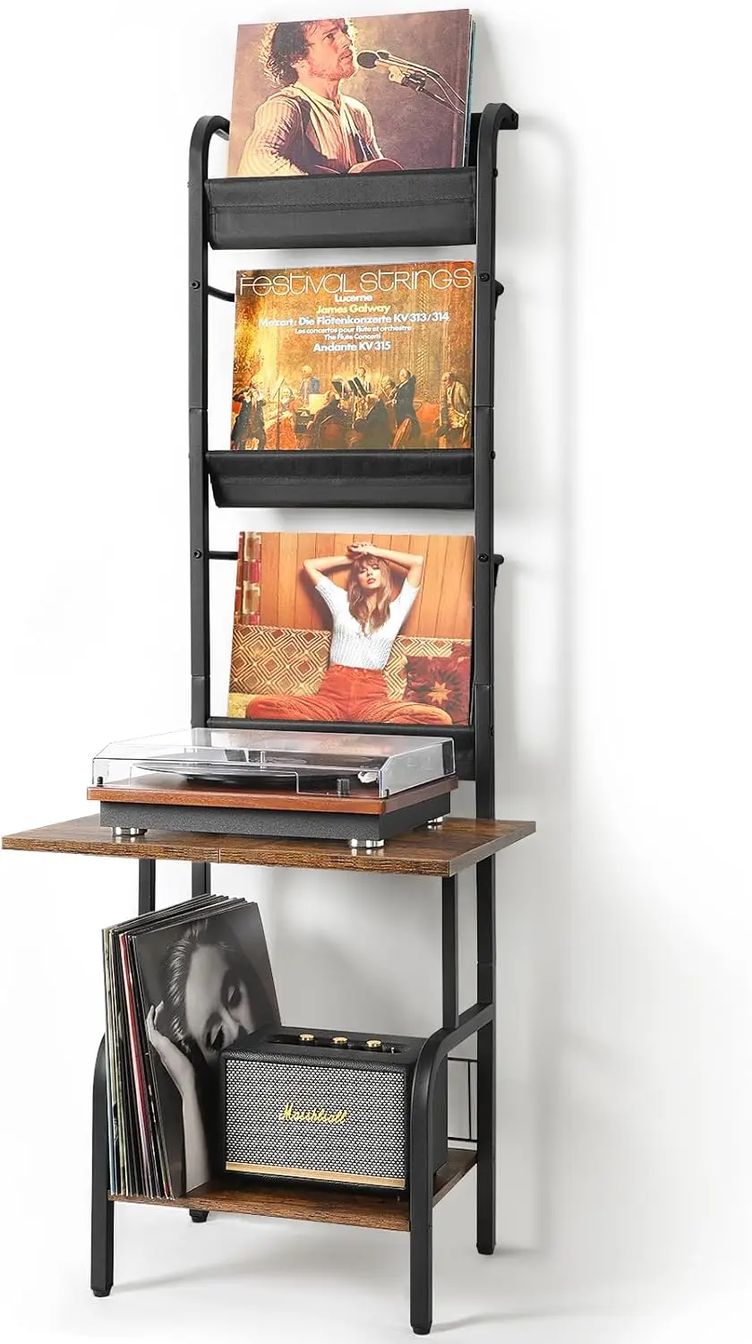 

Record Player Stand with Vinyl Storage for up to 200 Albums, Turntable Table with Display Shelf and Organizer Rack