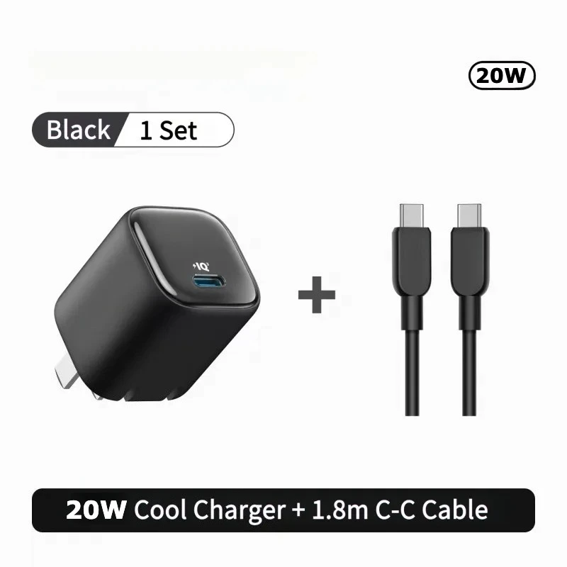 New Fast Charger Compatible With Anker 20W Black Ice Cooling US Standard 100V‑240V + Charging Cable