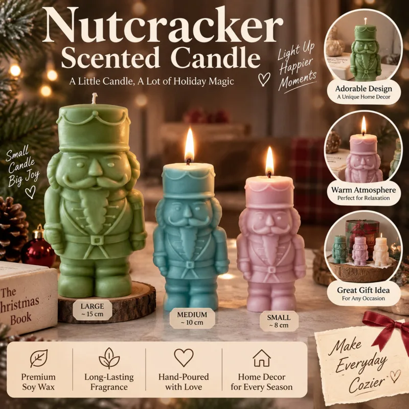 Christmas 3D Nutcracker Soldier Silicone Mould DIY Aromatherapy Candle Wax Resin Plaster Mold, Handmade Figurine Home Decor Gift