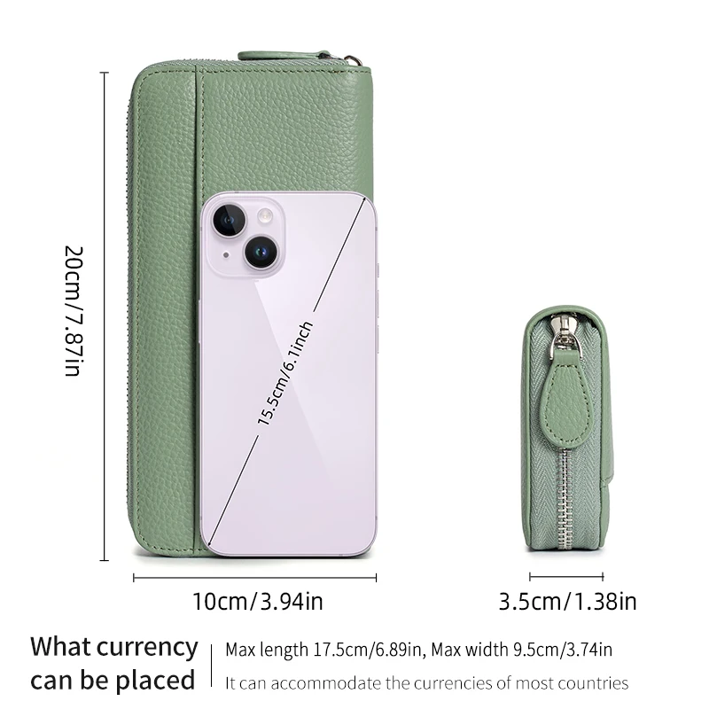 Women Genuine Leather Wallet RFID Blocking Zipper Fashion Large Capacity Credit Card Holder Wallets Long Purses 13 Colors