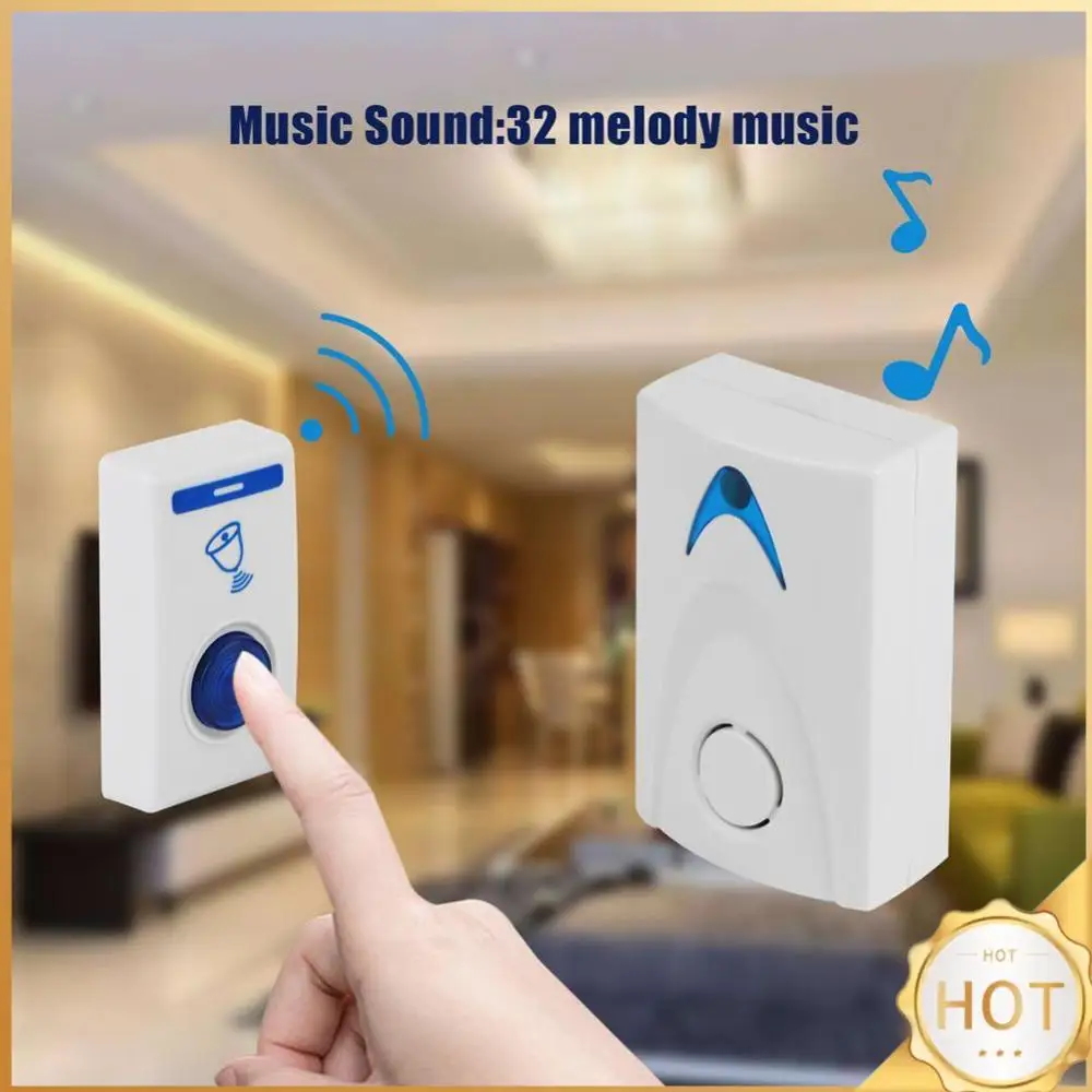 LED جرس الباب اللاسلكي الرنين حجم قابل للتعديل جرس الباب الذكي التحكم عن بعد بطارية تعمل بالطاقة الأمن المحمولة 32 أغنية لحن