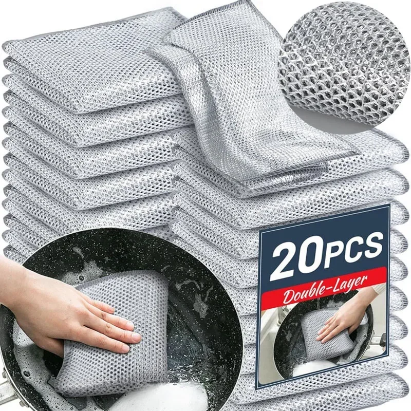 20PCS Magic Cleaning Cloth Thickened Double -sided Metal Steel Wire Rags Kitchen Dish Pot Washdishing Cloths Towel Clean Tools