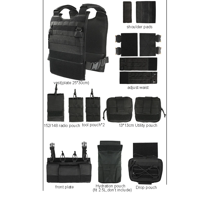 YAKEDA-Multifunctional Tactical Vest, Molle System, Metal, Easy On and Off, Outdoor, Fully Detachable Hunting Vest