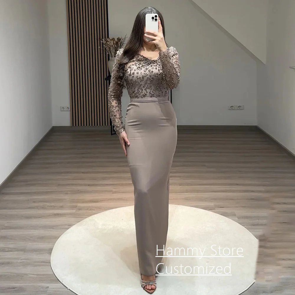 Red Evening Dress Customized Pearls Long Sleeves Beading Sheath Cocktail Party Gown Formal Prom Dresses for Special Occasion image 6