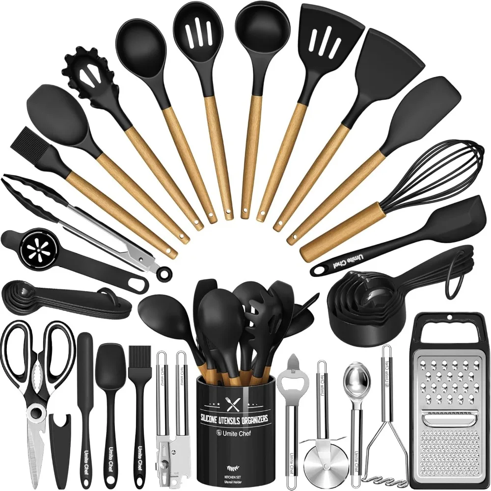 

Kitchen Utensils Set- 34PCS Silicone Cooking Utensils with Holder, Heat Resistant Kitchen Utensil Spatula Set