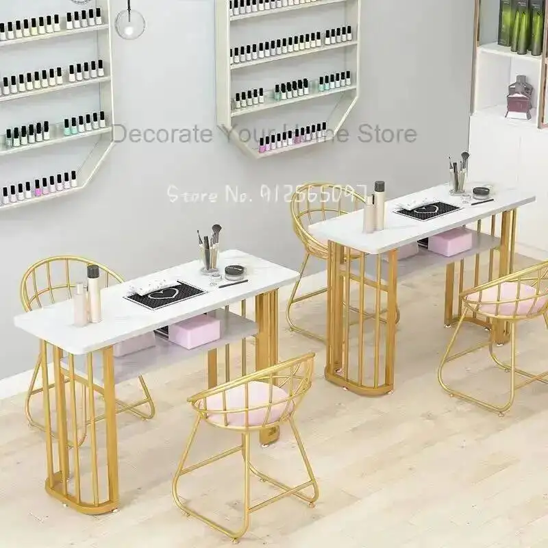 Board NordicImitation Net Celebrity Marble Pattern Nail Table Chair Set Wrought Iron Single Double Triple Manicure Table