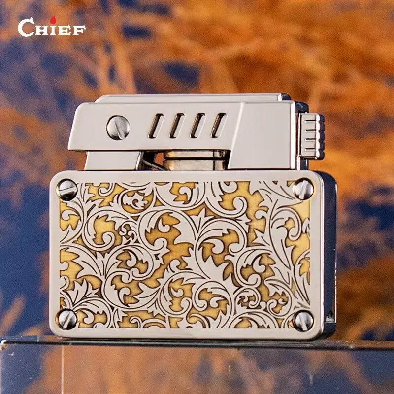 Genuine CHIEF Kerosene Lighter One Machine Dual Fuel Copper Alloy Material Double-sided Carving Jet Ignition for Men