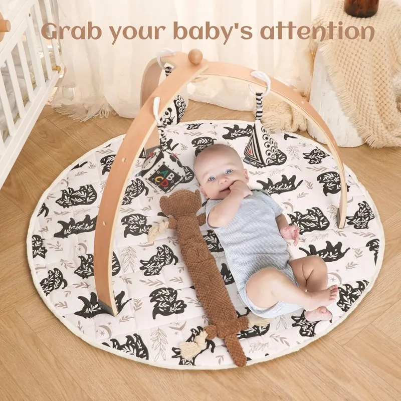 New Wooden Gym Portable Frame Rack Nordic Baby Baby Activity Gym Mobile Suspension Baby Room Decoration Newborn Baby Accessories