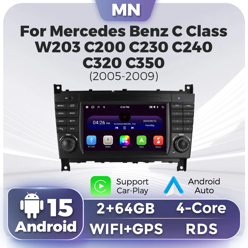 Navifly Android 15 Car Radio Wireless Carplay For Mercedes Benz C-Class W203 CLC W203 2004-2007 Multimedia Player GPS Navigation