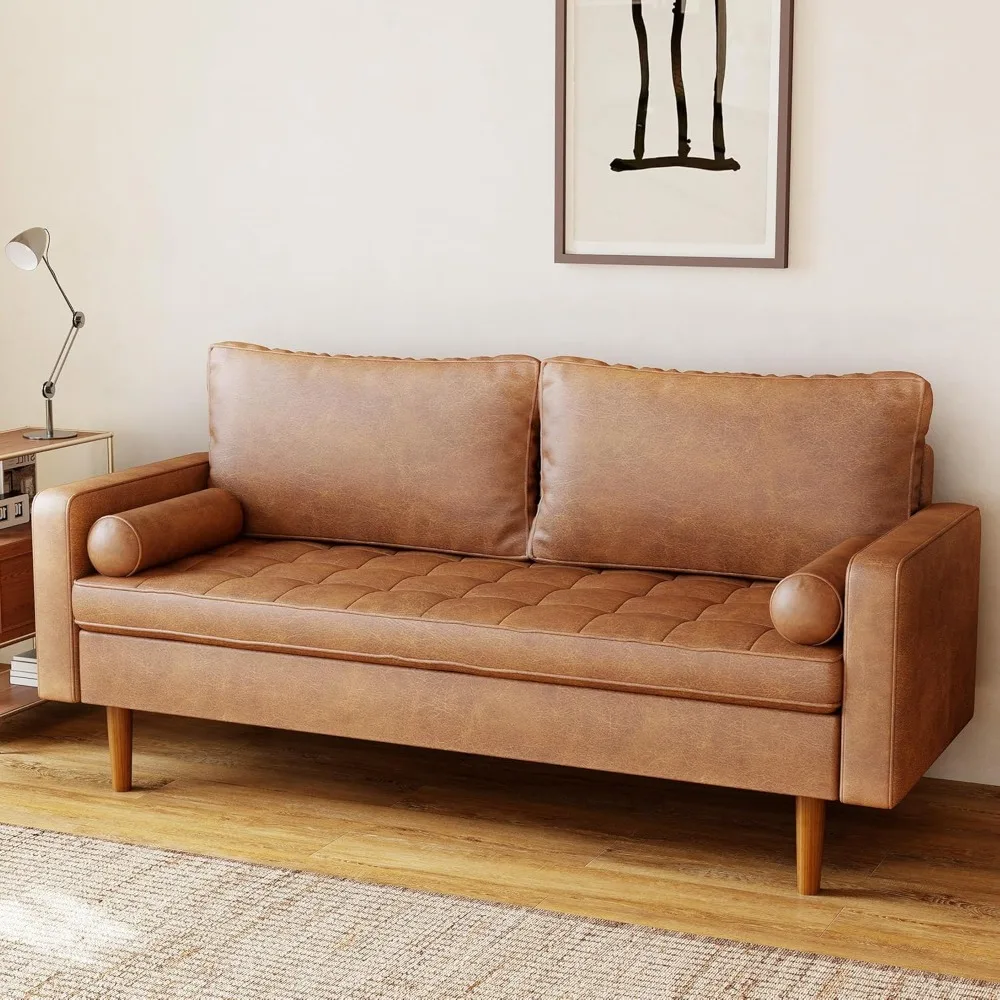 

Двухместный диван в стиле середины века с каркасом из искусственной кожи и массива дерева, 2-местные глубокие сиденья, включает 2 подушки для гостиной Ro