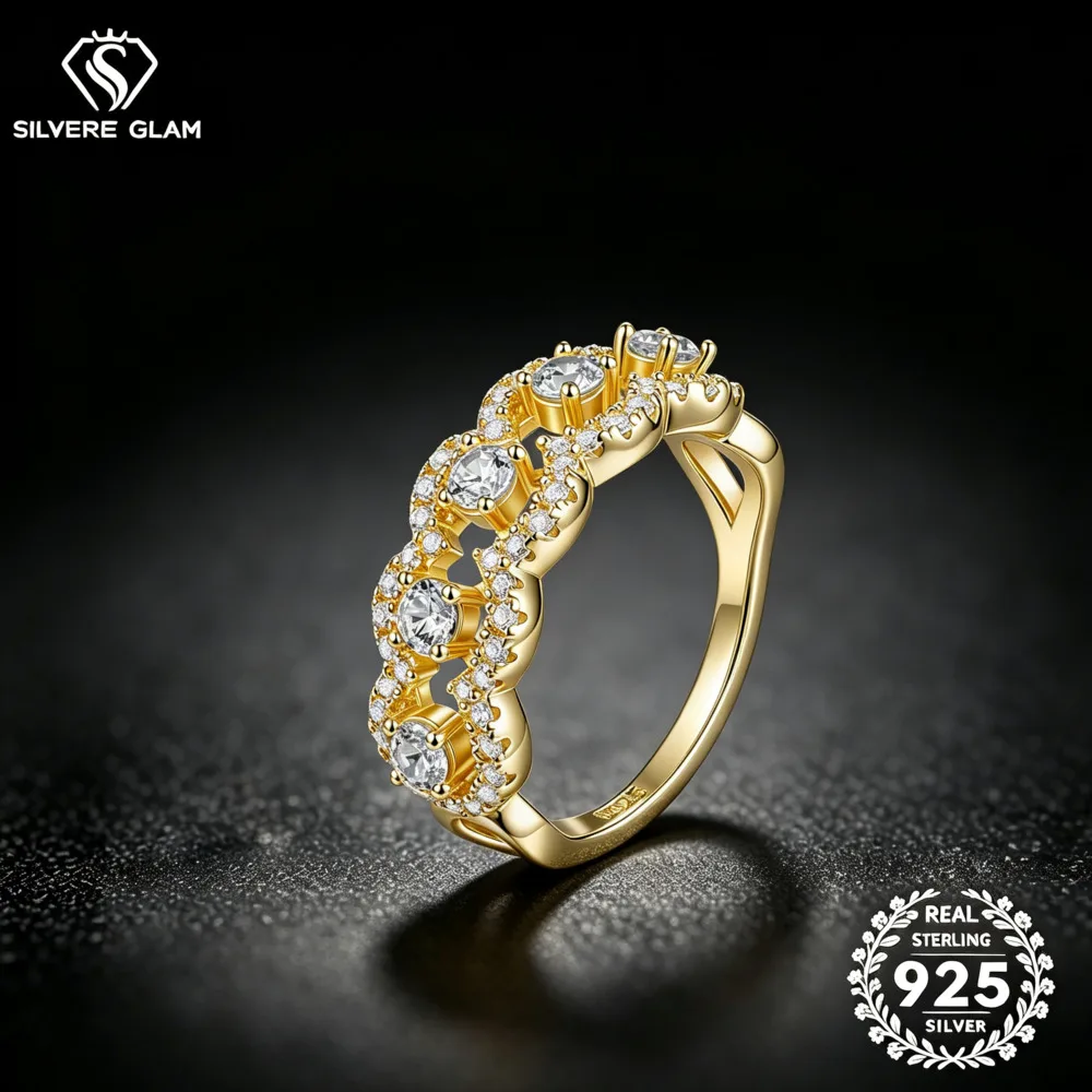 S925 Silver D VVS1 Moissanite Multi Stone Openwork Eternity Ring Fine Luxury Stackable Jewelry For Women Wedding Party Gift