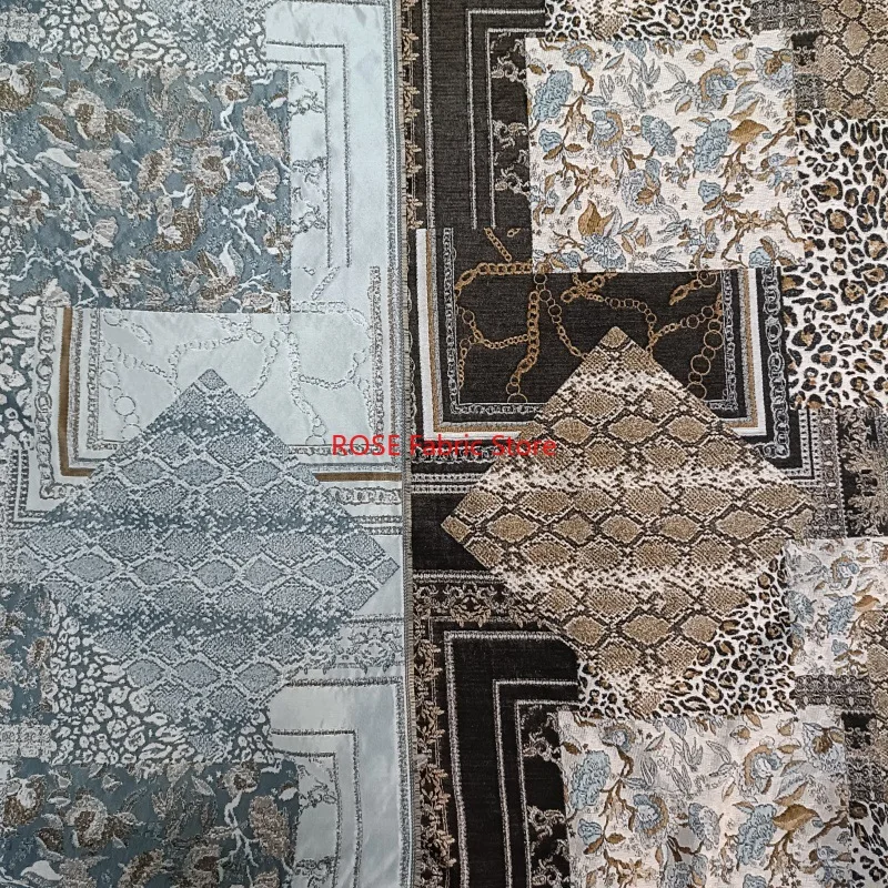 1 Meter Retro Geometric Splicing Color Woven Jacquard Fabric Dress Windbreaker Coat Dress Decorative Sewing Fabric