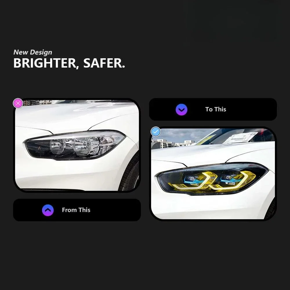 CREULI M4 LED Headlights for BMW F20 2015-2018 Dual Color Angel Eyes DRL Projector Plug & Play Laser Style Vehicle Lighting