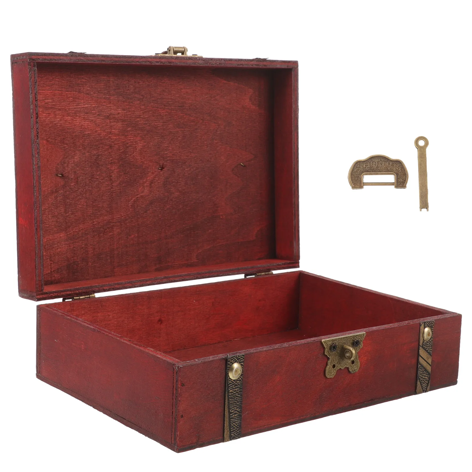

Small Vintage Jewelry Wooden Treasure Chest Organizer Brown Storage Wooden Lock Wood Box Organizer Keepsake Box
